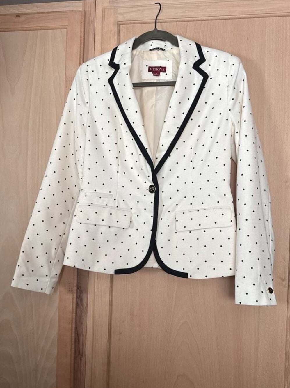 Merona White &  Black Polka Dot Blazer with Contrast Trim Size 4